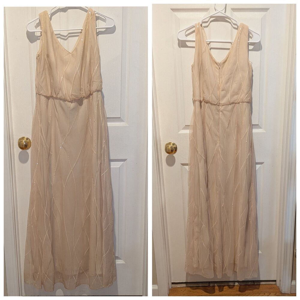 Champagne Sequin Chiffon Formal Evening Gown Prom‎ Bridesmaid Dress 12 Levkoff